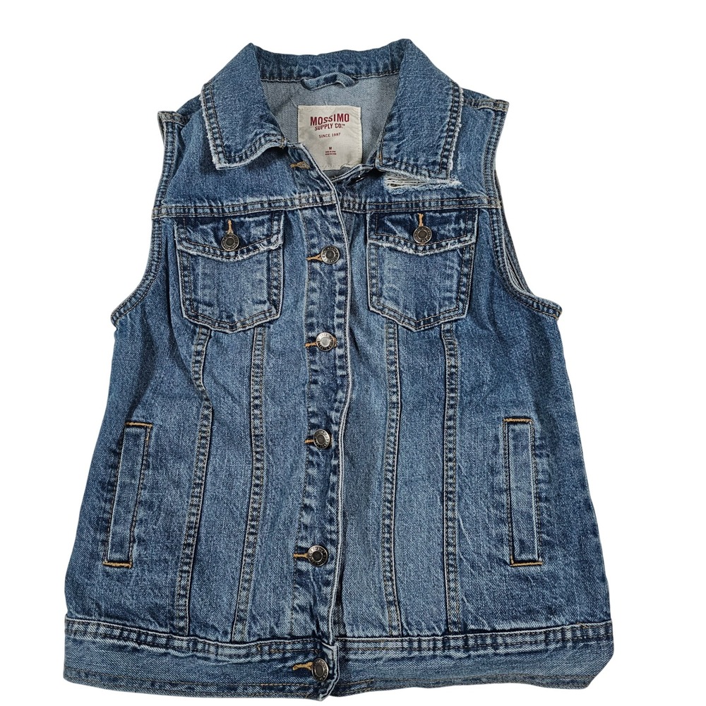 Mossimo Supply Co Womens Medium Wash Distressed Denim Vest Blue Size M F16740028